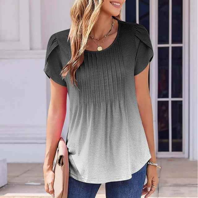 Soki Hauts à Manches Courtes pour Femmes en Liquidation Col en V Été Décontracté T-shirt