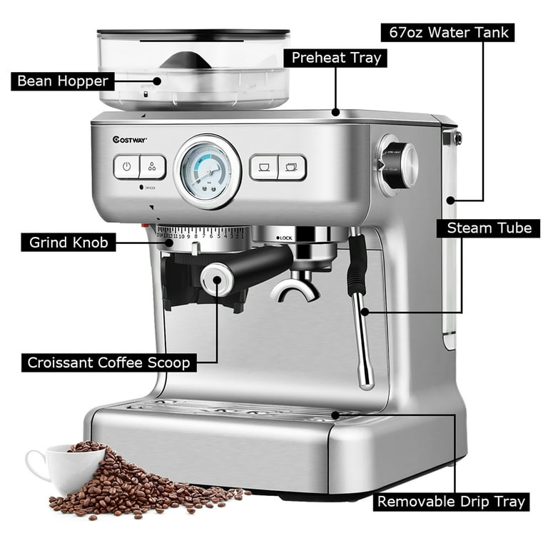 Costway Portable Espresso Machine 20 Bar Manual Espresso Maker Capsule &  Ground Coffee, 20 BAR - Kroger
