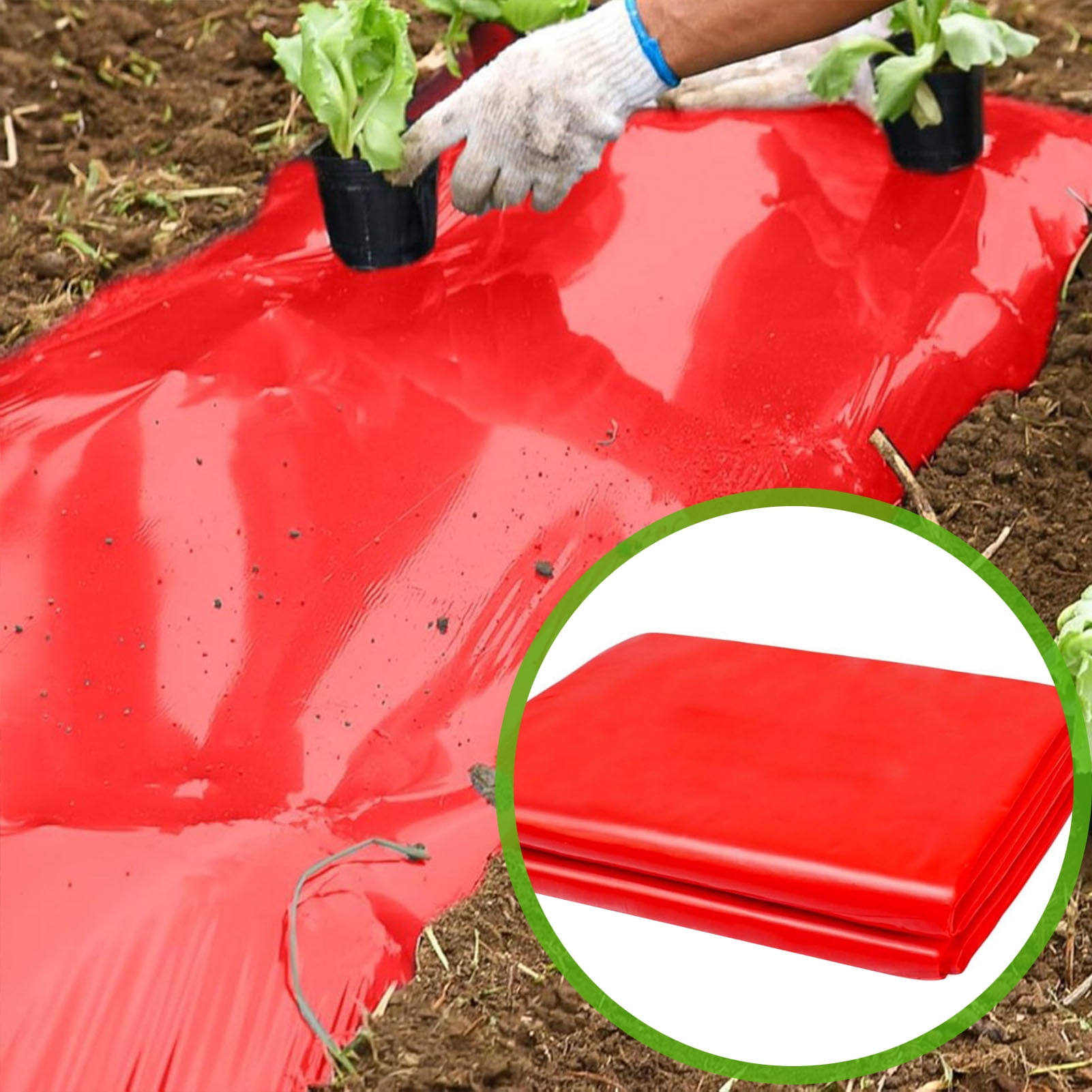 OIUR 4Ft x 25Ft Red Plastic Mulch Gardening Mulch Film Red Grow Film Mulching Film for Vegetable Fields Strawberries Tomatoes Peppers