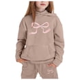thumbnail image 1 of GDREDA Girls Outfit Set Children's Hoodie Set With Bow Print Khaki,8-9Years, 1 of 4
