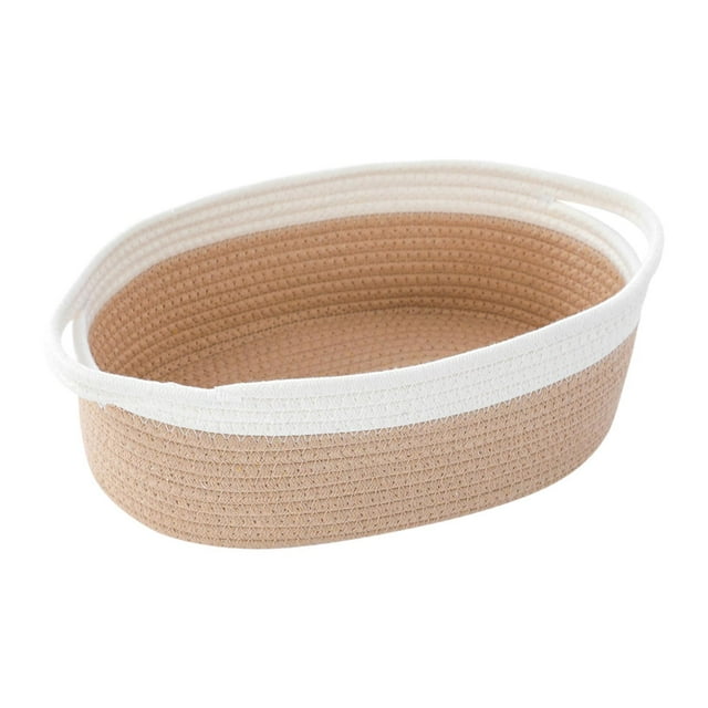 Cesta tejida con asas, cesta de almacenamiento de cuerda de algodón, cesta organizadora tejida a mano para Beige
