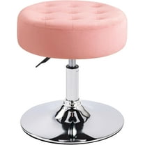 YSNW Pink Round Velvet Vanity Ottoman Stool, Contemporary Makeup Modern Accent Stool for Bedroom Living Room Entryway(Velvet-pink)