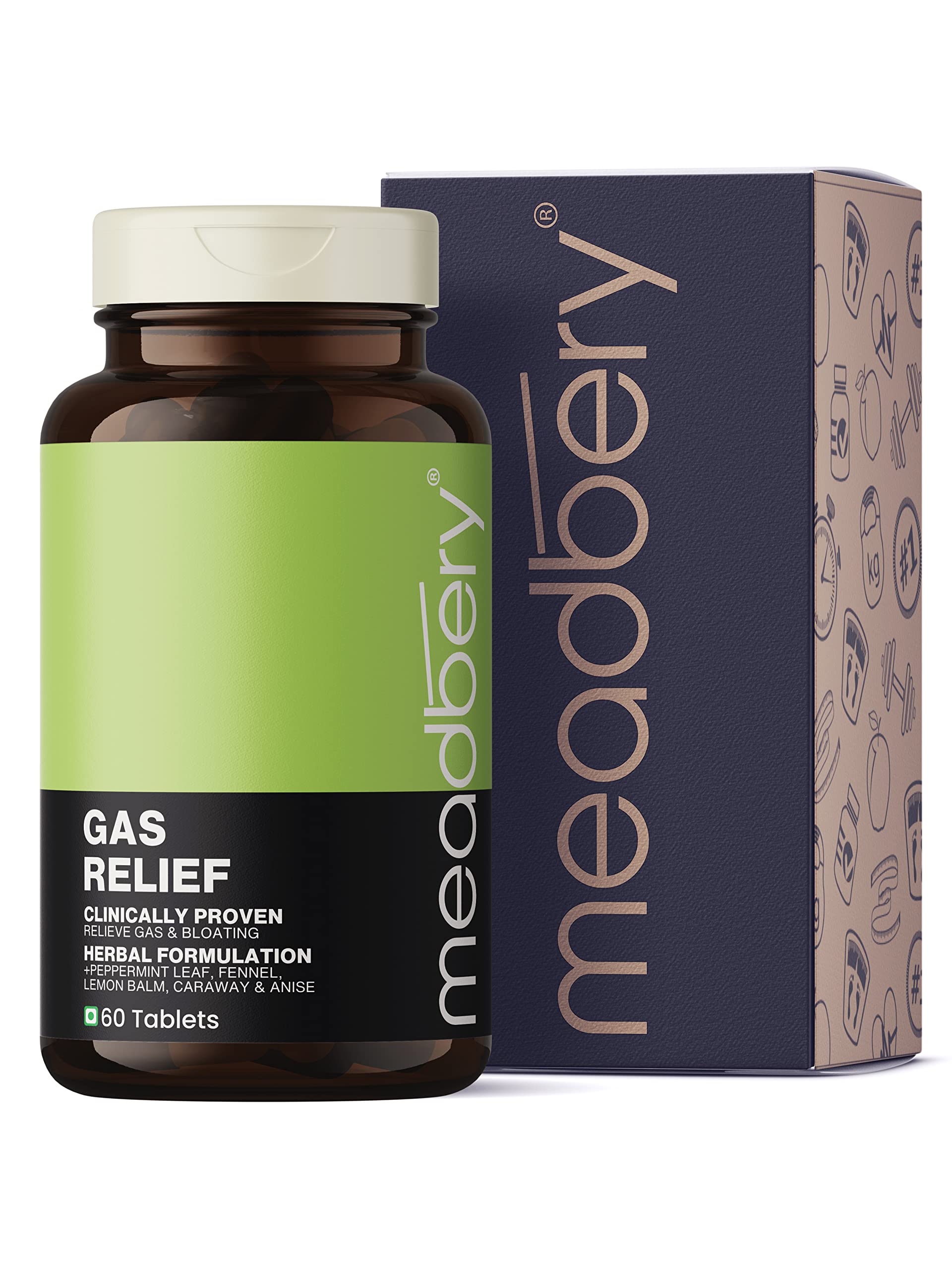 Meadbery Natural Gas Relief Clinically Proven Peppermint Leaf Fennel Anise Caraway Lemon Balm