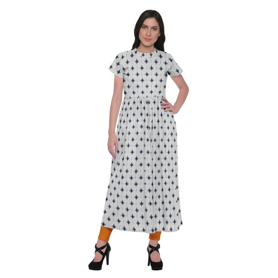 Moomaya Front Slit Tunic Dresses Women Short Sleeve Printed Kurti Summer Wear
