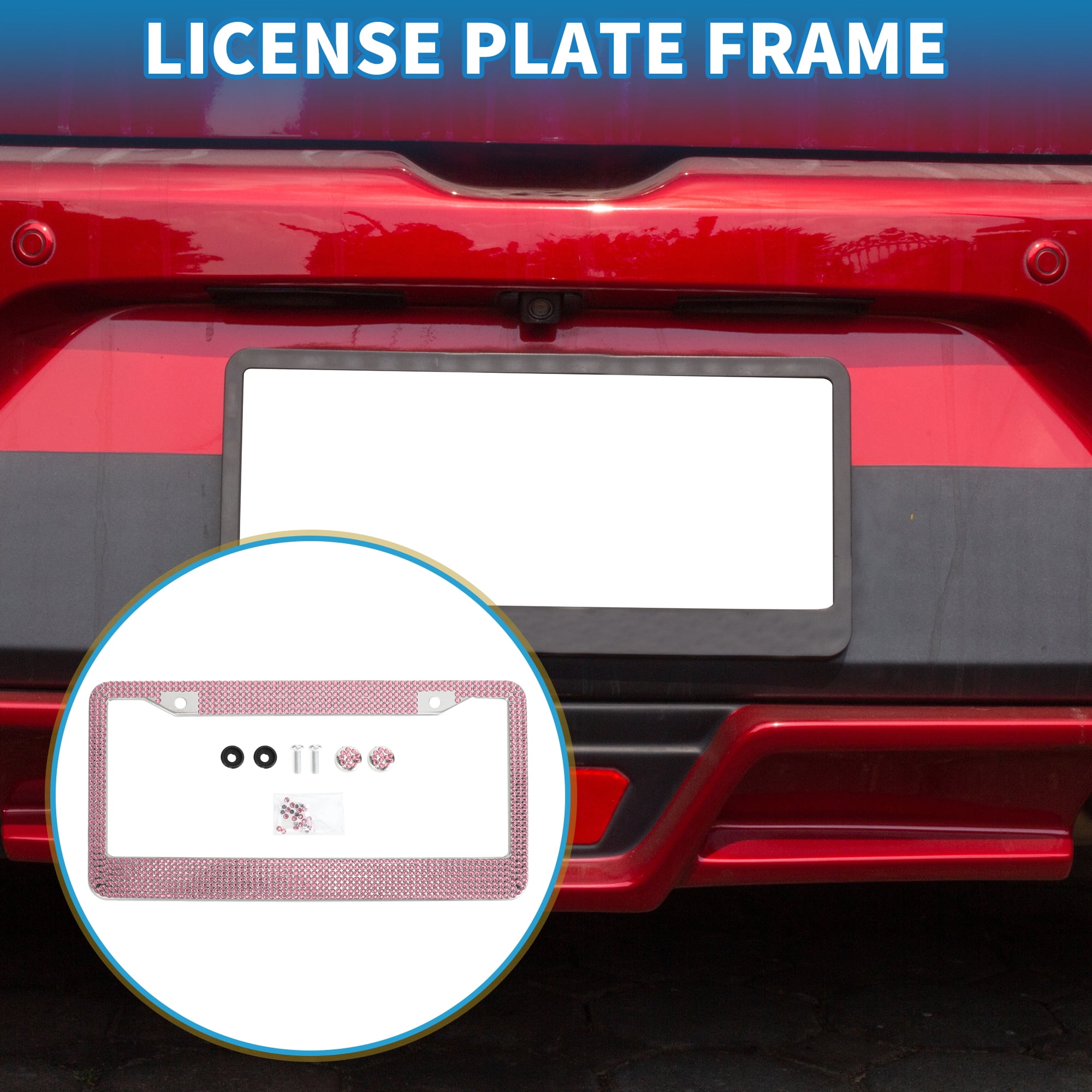 Unique Bargains Stainless Steel License Plate Holder Round Hole Mirror Polished Pink