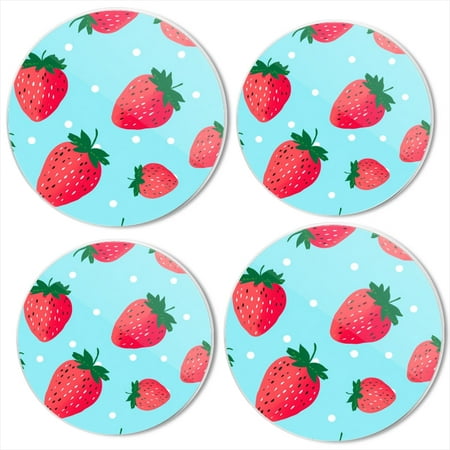 

BaHomeck Electric Stove Burner Covers Set of 4 Round Metal Gas Stove Burner Covers 8 Inch and 10 Inch Kitchen Decor Strawberries Flowers And Leaves In Bule Background