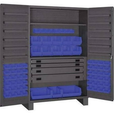 

Durham JCBDLP694RDR-5295 14 Gauge Flush Style 12 Door Shelves Lockable Cabinet with 69 Blue Hook on Bins & Adjustable Shelf & 4 Drawers Gray - 48 in.