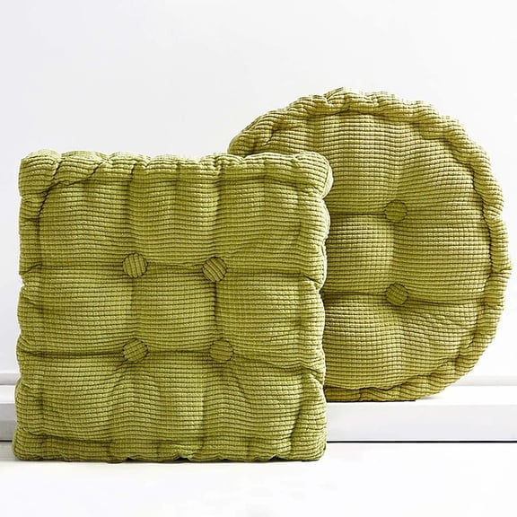 2 Pack Corduroy Floor Cushions, Square and Round Seat Pads, 18" x 18" x 3.2" Tatami Meditation Cushions with PP Cotton Filling, Soft Thick Sitting Cushions, Green