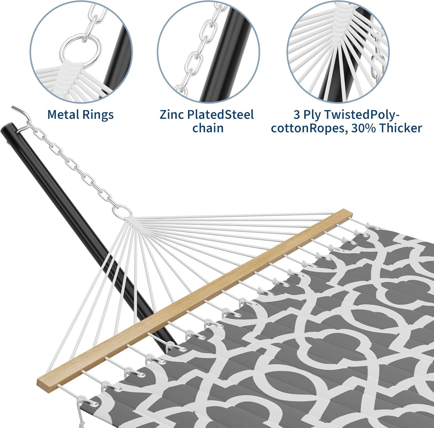 2 Person Hammock with Stand, Heavy Duty Hammock with Carrying Bag, Soft Pillow, 475 lbs Capacity, Freestanding & Portable for Patio, Garden, Camping, Light Grey