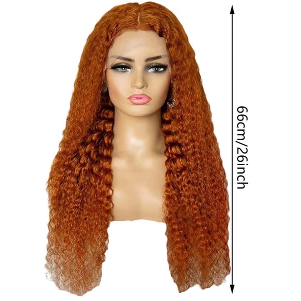 Peluca pequeña rizada Xihbxyly con encaje frontal cabello largo y rizado naranja