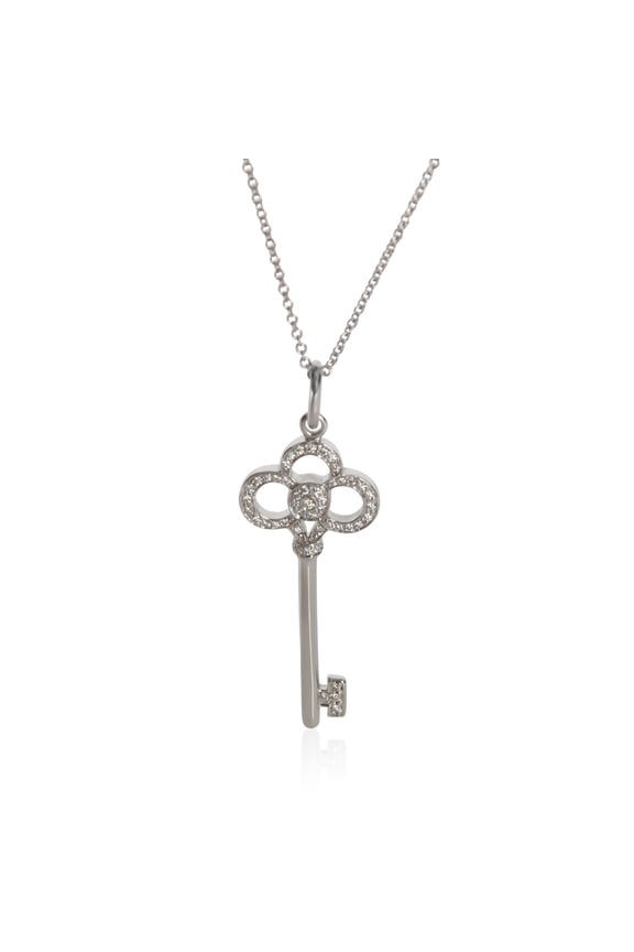 Pre-Owned 18K White Gold Tiffany & Co. Crown Key Pendant, .11 Ctw.