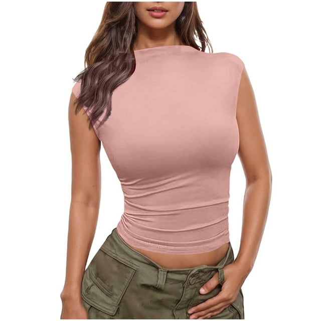 Timegard Camisole pour Femmes à Col Ras du Cou, Manches Courtes à Cap, Haut Court Uni, Décontracté, Confortable, Coupe Ajustée, T-Shirts