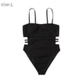 thumbnail image 2 of Trajes de baño Bandeau de corte alto para mujer con correas ajustables para los hombros Bikini de traje de baño de una pieza sexy - Negro MFZFUKR BST3005062-3, 2 of 7