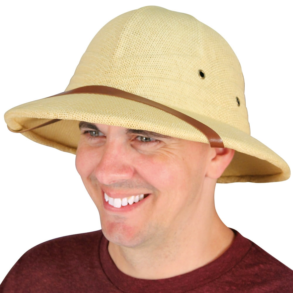 Straw Pith Helmet - 100% Paper Hat & Faux Leathr Strap - Adjustable ...