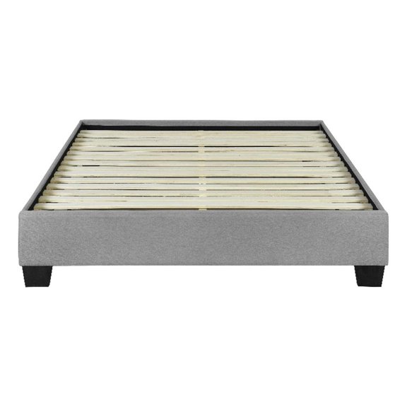 Pemberly Row King Upholstered Platform Bed with Wooden Slats in Gray