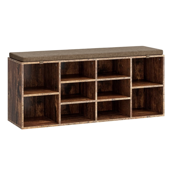 Mvvte Shoe Bench with Removable Fabric Pad, Storage Bench with Padded Seat, Entryway Bench with 10 Cubbies, for Bedroom, Mudroom, Hallway & Closet (Wood, 41"D x 11.2"W x 16.75"H)
