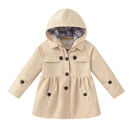 

5-13Y Girls Hooded Trench Coats Parka Jackets With Detachable Hood BULLPIANO Autumn Button Down Windbreaker Outerwear 5-13T