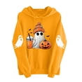 thumbnail image 5 of Women's Cute Ghost Graphic Sweatshirts Halloween Drawstring Hoodies Cozy Long Sleeve Pullover Tops with Kangaroo Pocket Fall Casual Party Wear, 5 of 6