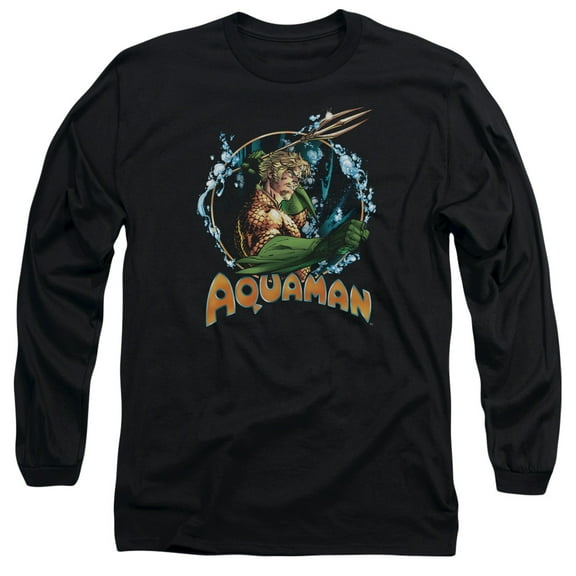 JLA Justice League Ruler Of The Seas Long Sleeve Adult 18/1 T-Shirt Black
