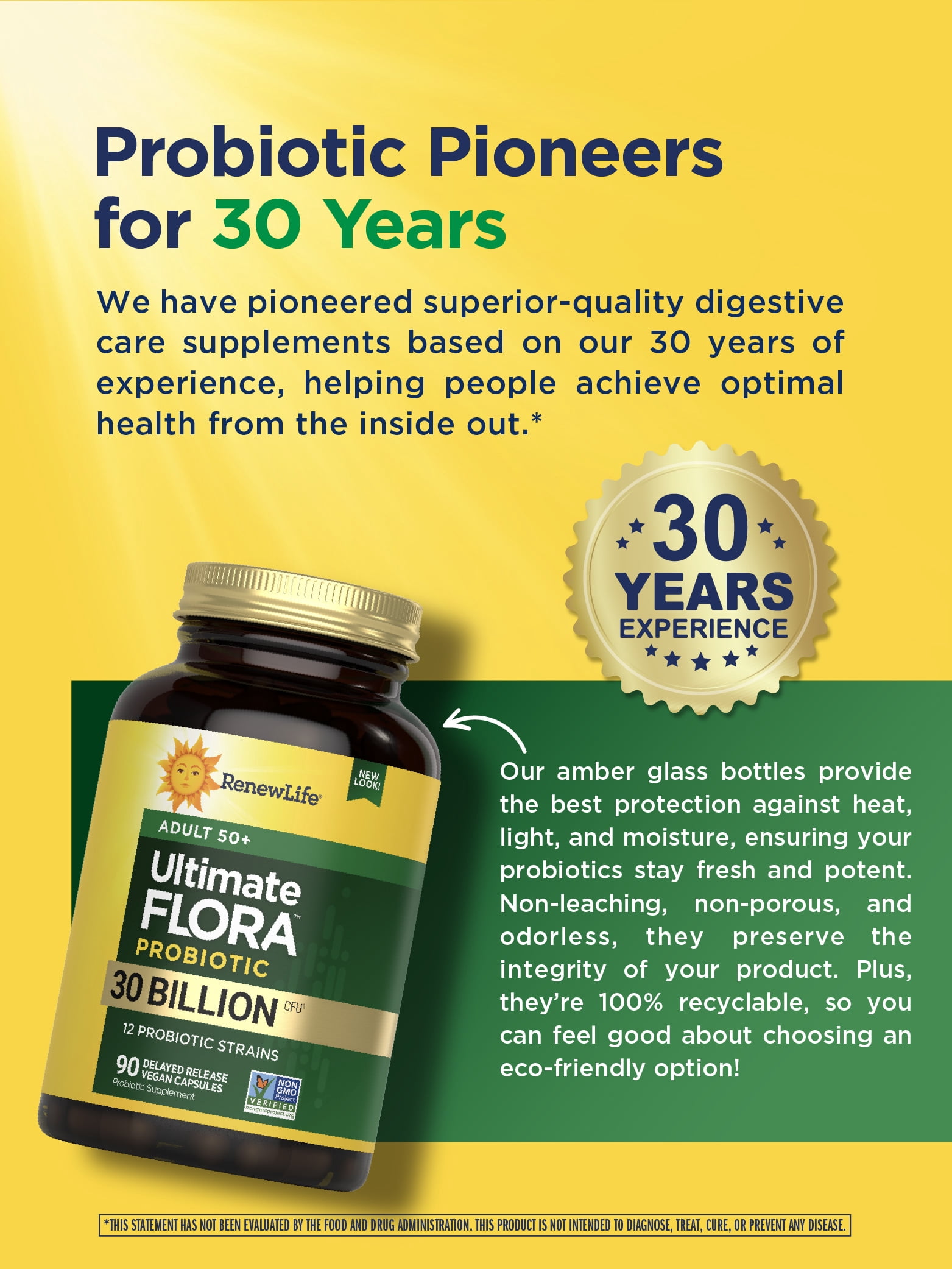 Renew Life Probiotic | Adult 50 Plus Probiotic Capsules | 30 Billion CFU | 90 Count