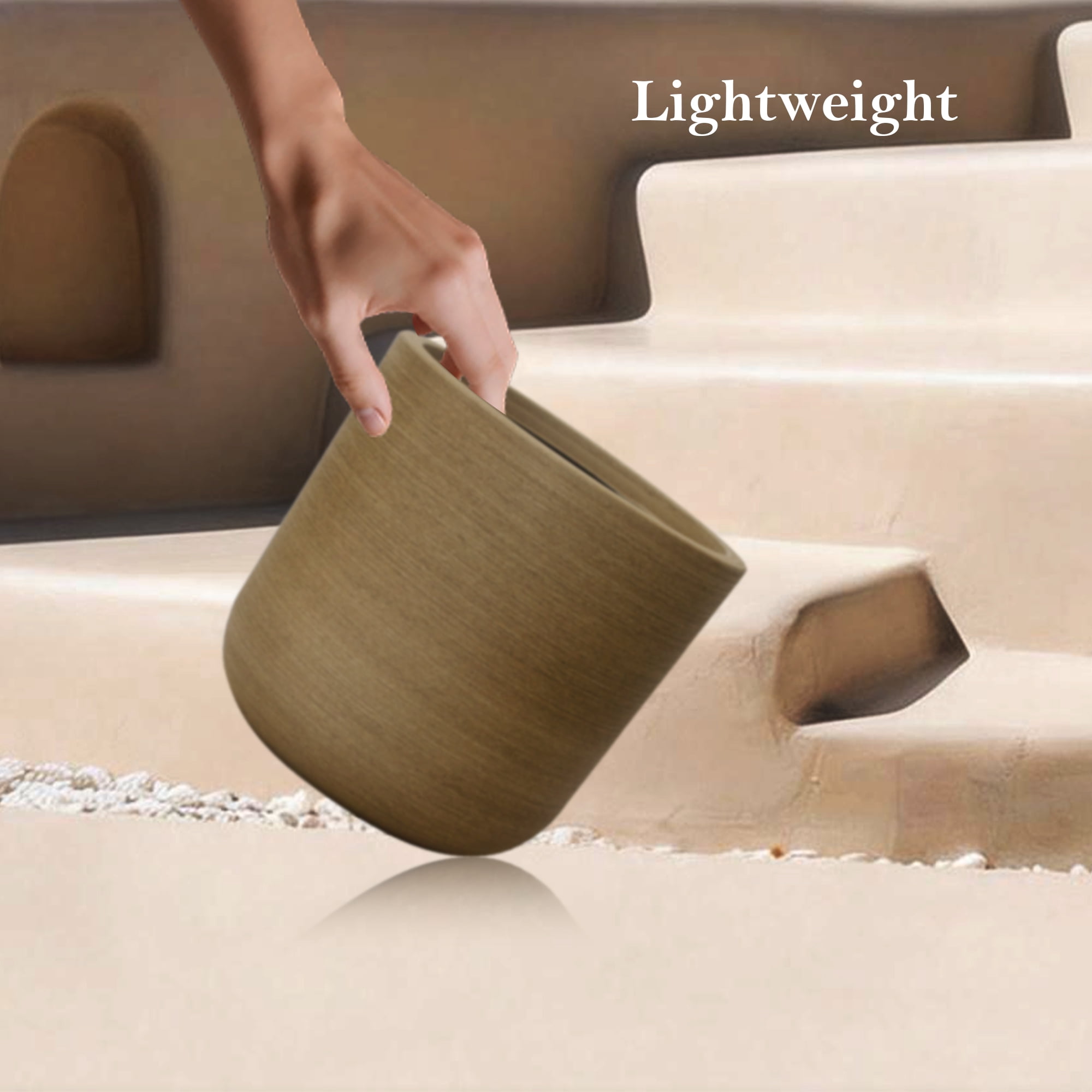 STONE LITE 10.4"x10.4"x11" Cylindrical Plastic Faux Wood Plant Pots and Planters with Drainage Holes