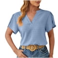 thumbnail image 2 of Blouses pour Femmes, Mode Décontractée Confortable Unie Col en V Manches Courtes Blouse T-Shirt, 2 of 6