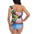 thumbnail image 5 of Sikiie Alligator Donut Pool Float Print Women One Piece Swimsuits Tummy Control One Shoulder Bathing Suits Ruffle Swimwear, From S to XXL-X-Large, 5 of 6