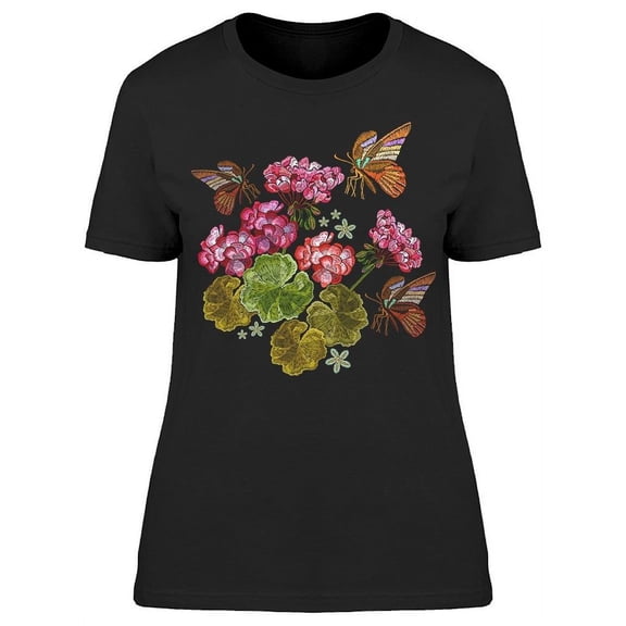 Geranium Flowers And Butterfly T-Shirt Women -Image by Shutterstock, Female Medium