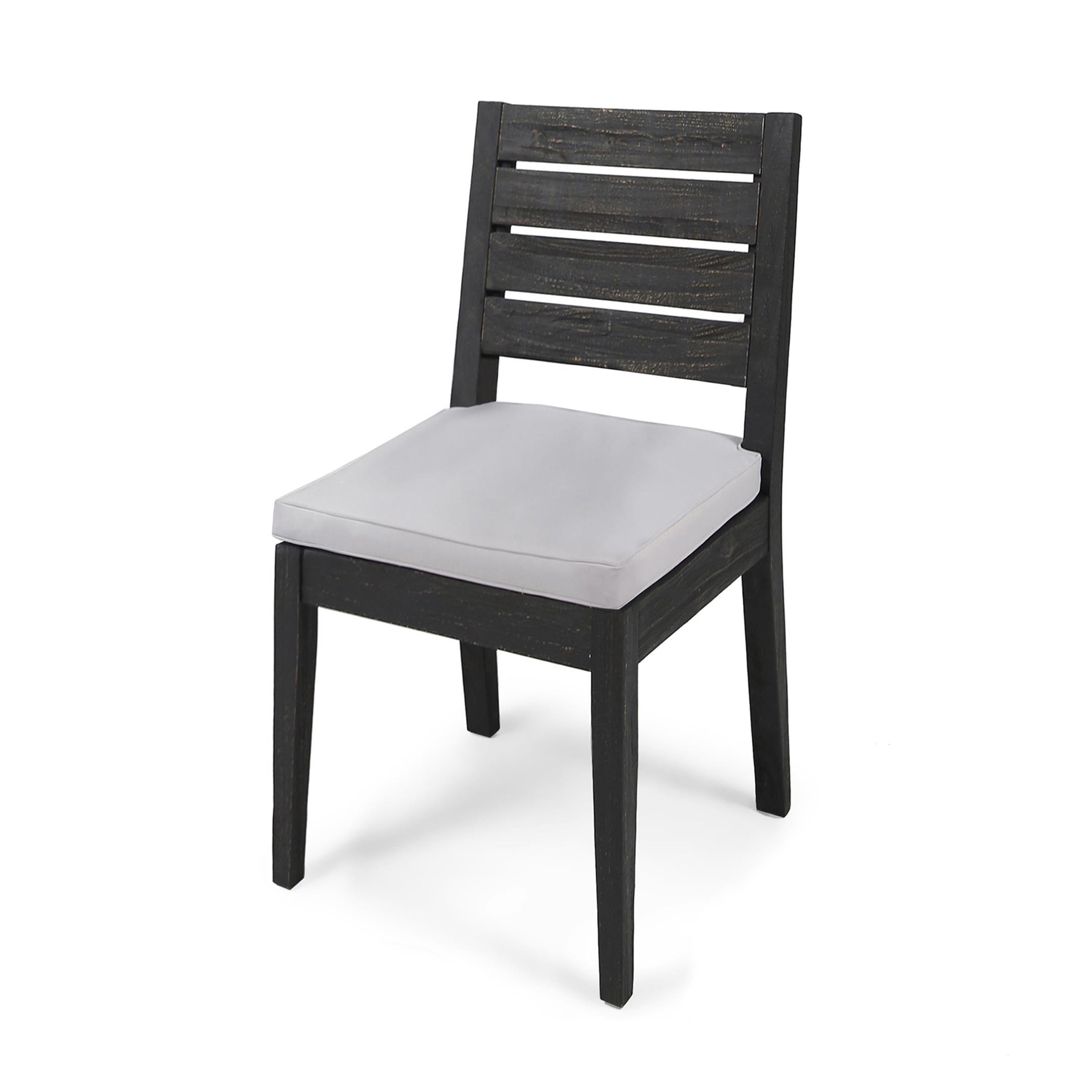 Outdoor Armless Cushioned Dining Chair Set of 2, Sandblast Wood Frame Leisure Seats for Patio Garden, Dark Gray and Light Gray