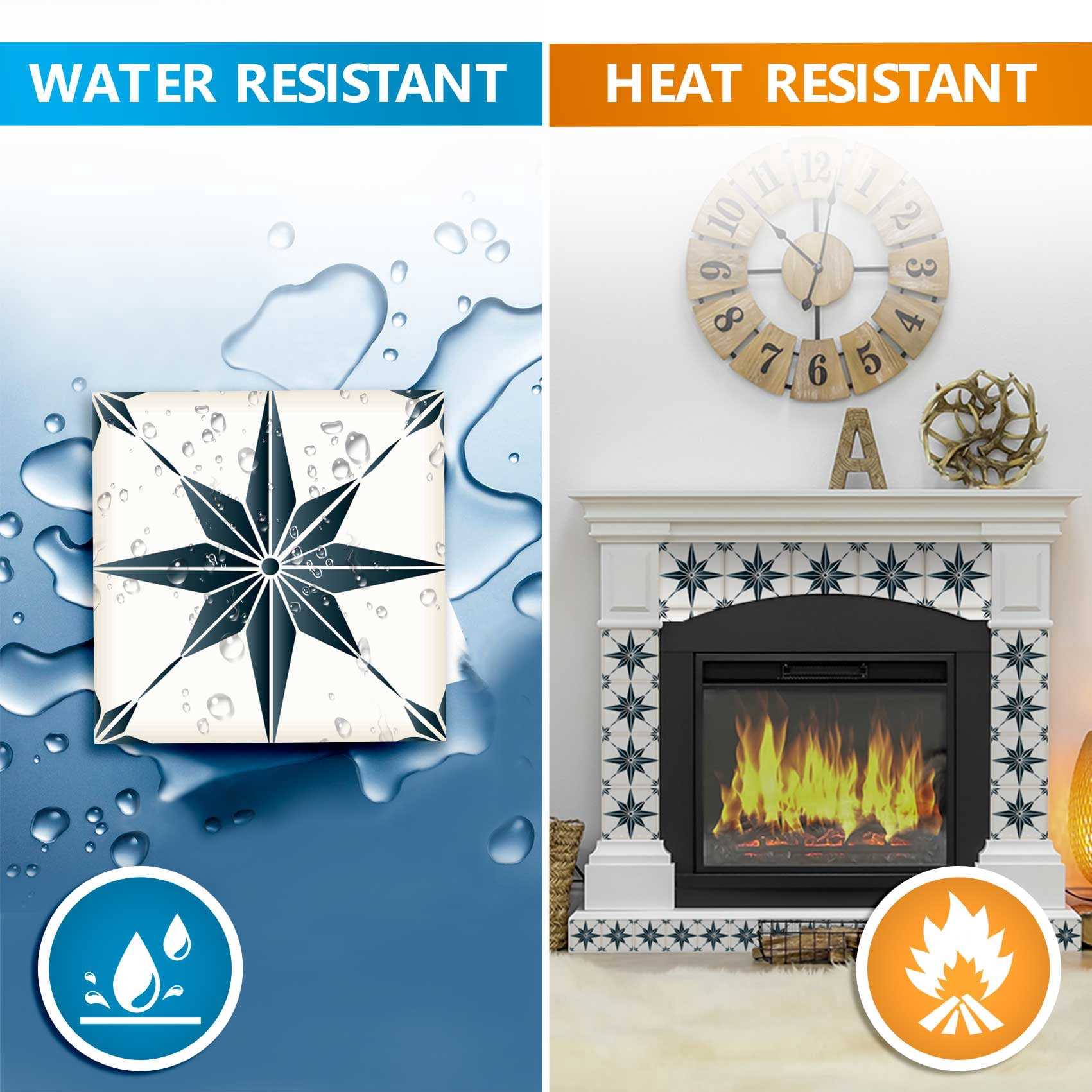 Mi Alma Peel and Stick Star Shaped B69 Backsplash Tile Stickers, Dark Gray, 7" x 7" (24-Pack)