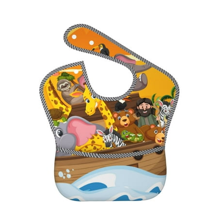 Bingfone Mess-Proof Baby Bib - Waterproof Bib For Baby Boy Or Girl With Food Catcher Pocket, Unisex-Animals On Noah'S Ark1