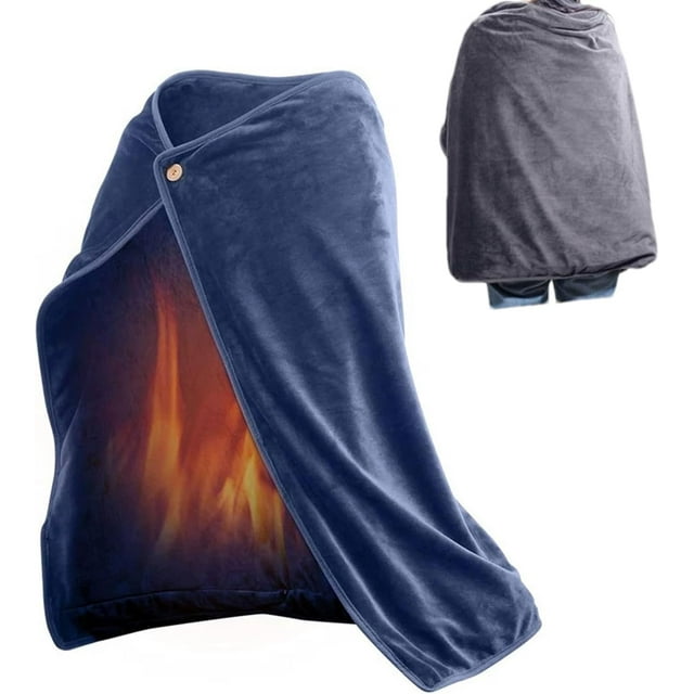 Heated Cape Blanket USB Electric Shawl Blankets Portable Heats Up Quickly Home Travel Wrap for Women Men, Winter Warm Blanket Cape for Home Office Car (Navy Blue)