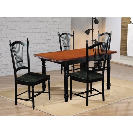 HomeStock 5 Piece 60 Rectangular Extendable Dining Set Allenridge Chairs Butterfly Leaf Table Antique Black/Cherry Wood Seats 4 6