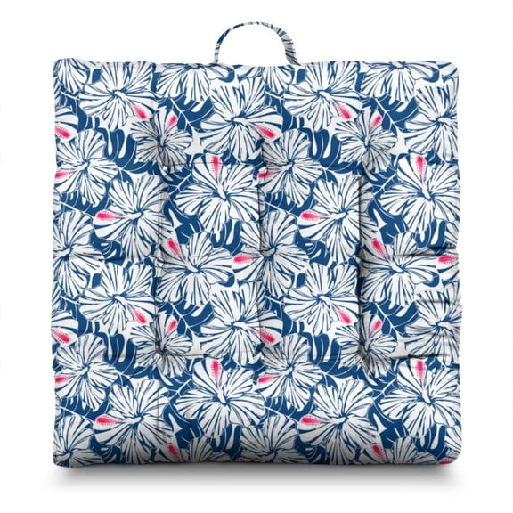 Tropical Palm Trees Seat Cushion – 22x22 Inch Floor Pillow, Dutch Velvet, Silhouette Fronds Against Gradient Sunset (Boho Beach Vibes)