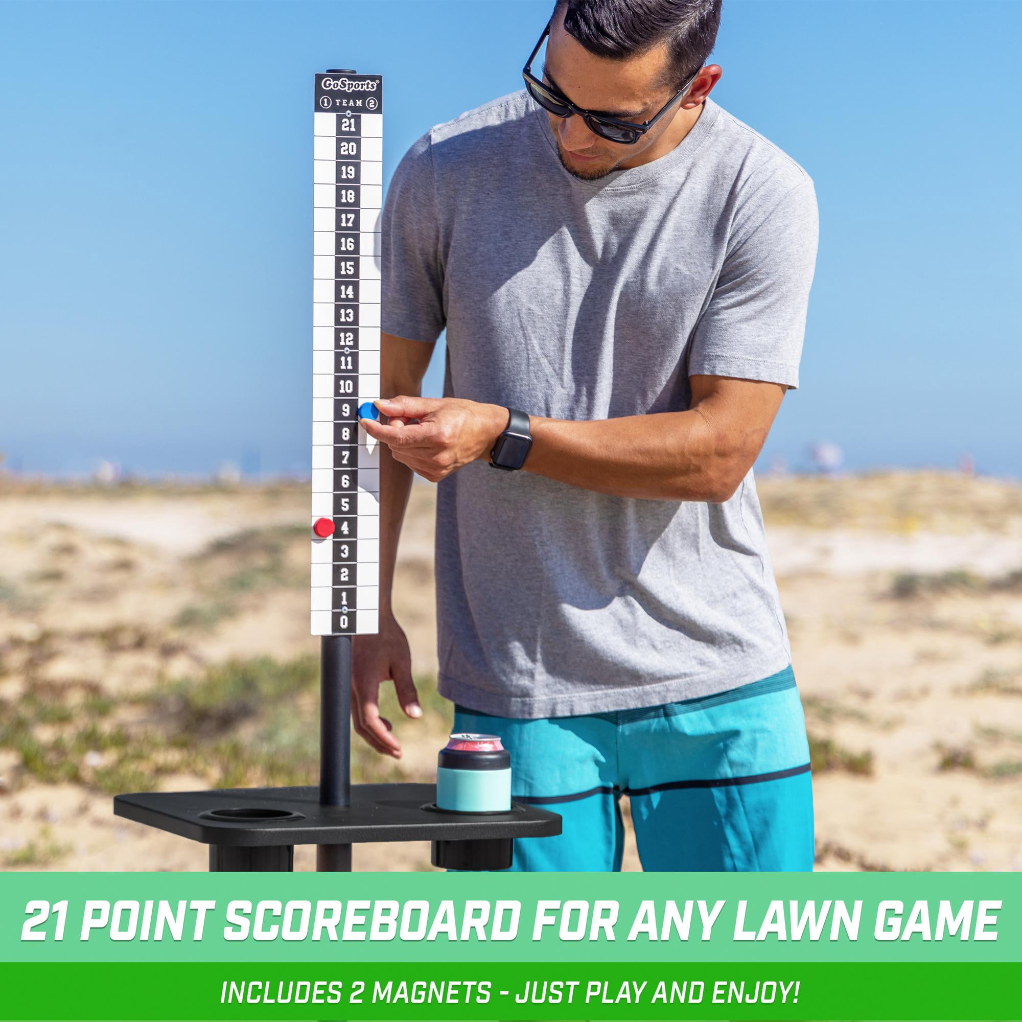GoSports ScoreCaddy Set of 2 All Weather Cornhole Scoreboard Tables with Drink Holders - Outdoor Score Keeper Accessory for Yard Games