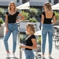 thumbnail image 4 of 3Pcs Women's Sweetheart Neck Cap Sleeve Fitted Tops, V-Neck Short Sleeve Crop Tops for Women  for Daily Wear (Black/White/Pink), 4 of 9