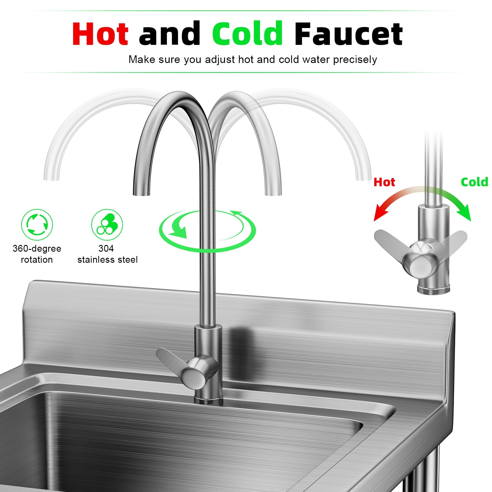 Suhire Freestanding Stainless Steel Utility Sink, Commercial Outdoor Sink with High Baffle, Single Bowl Laundry Sink for Restaurant Garage