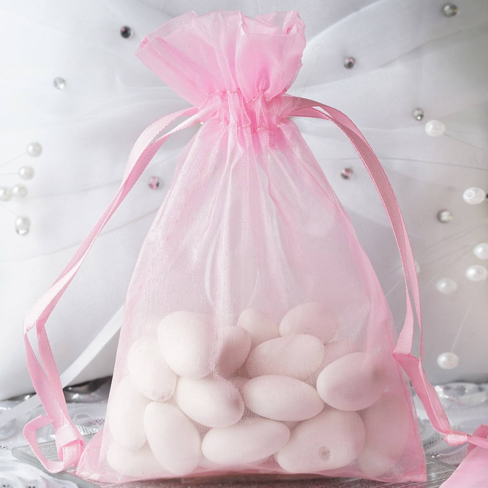 Efavormart 10PCS PINK Organza Gift Bag Drawstring Pouch Wedding Favors