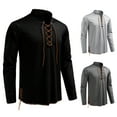 thumbnail image 4 of USNSM Men's Linen Cotton Retro Lace Up Shirt Long Sleeve Stand Up Collar Drawstring Top Casual Pullover Henley Shirt Black S, 4 of 6