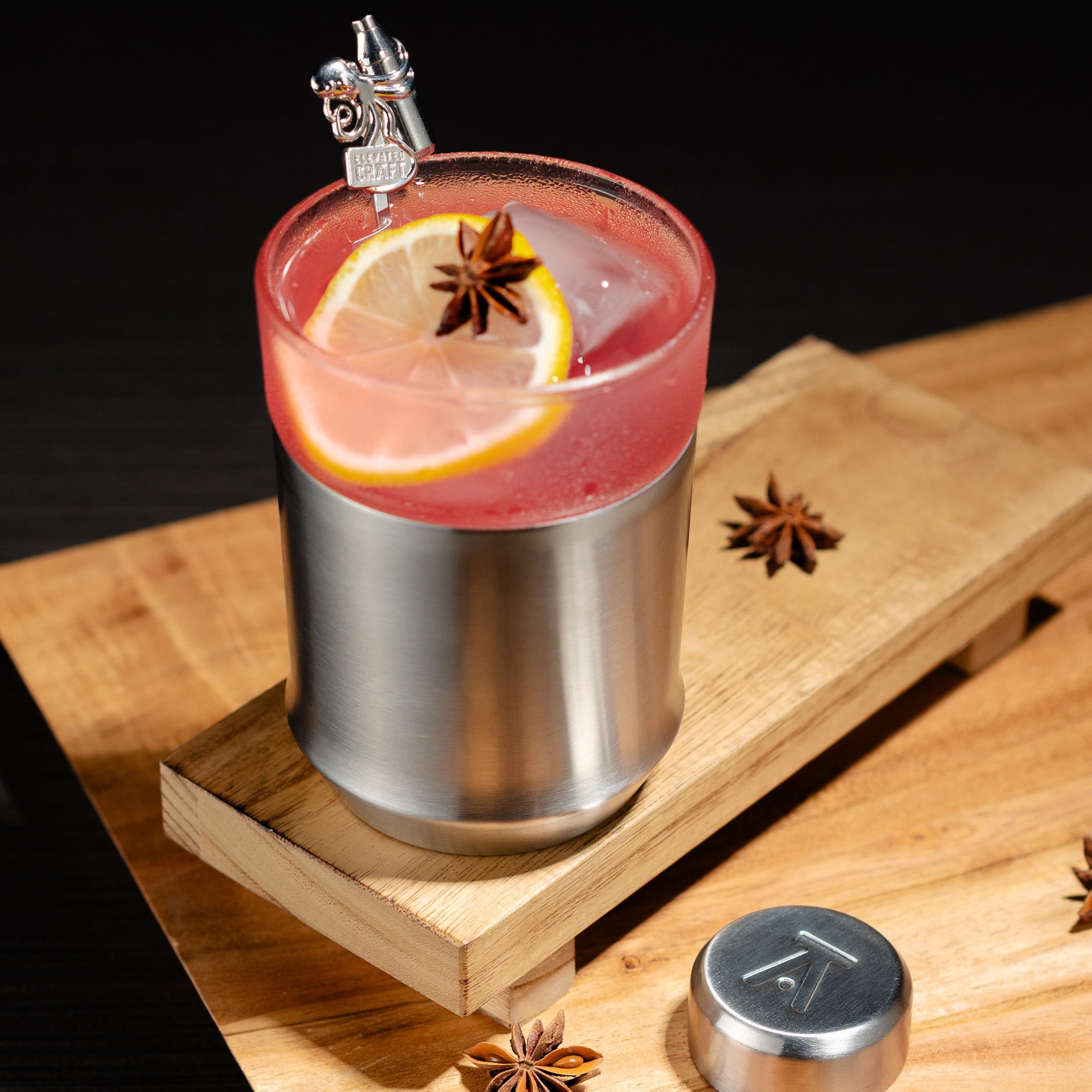 Elevated Craft Hybrid Rocks Glass Premium Vacuum Insulated Steel Base with Removable Insert - 12oz Cocktail Glass, Double Old Fashioned Lowball for Margaritas, Bourbon, Whiskey - Steel