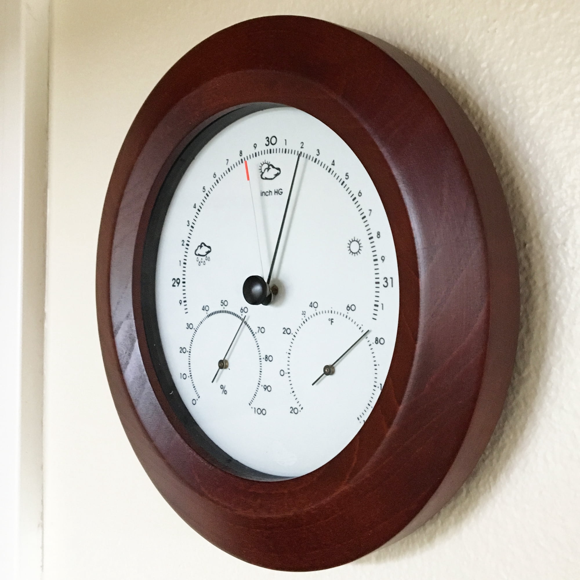 Hokco Weather Station Barometer Thermometer Hygrometer 8.5 in. Round Mahogany