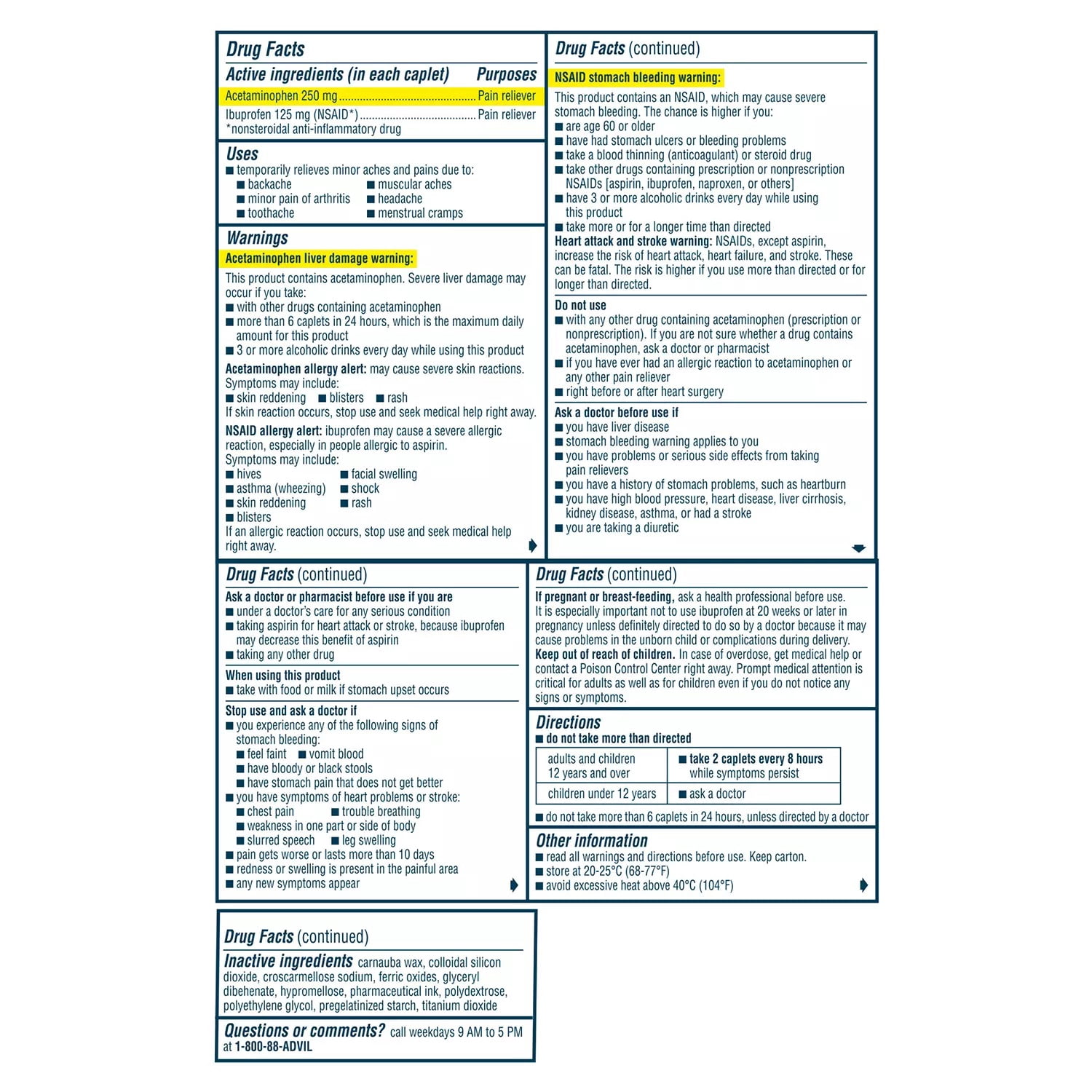 Advil Dual Action Coated Caplets w/ Acetaminophen, 240 Count