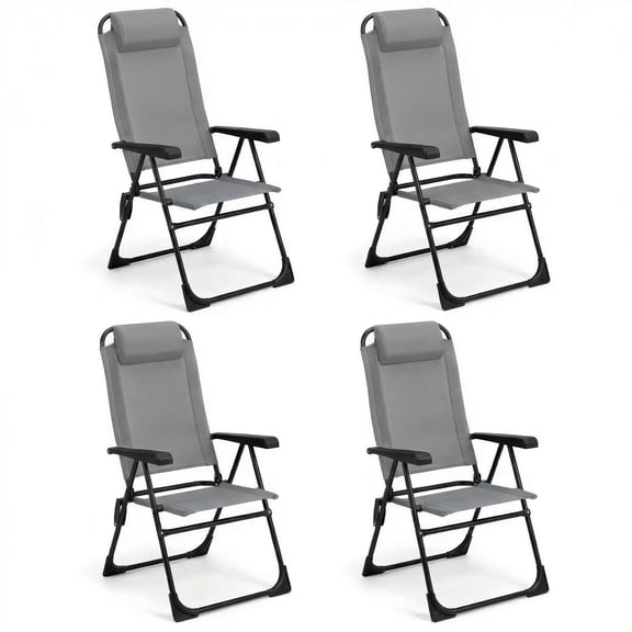 LAZY BUDDY Set of 4 Patio Dining Chairs, Outdoor Portable Folding Chairs with 5-Position Adjustable Backrest, Headrest, High Back Armchair for Poolside, Yard, Lawn