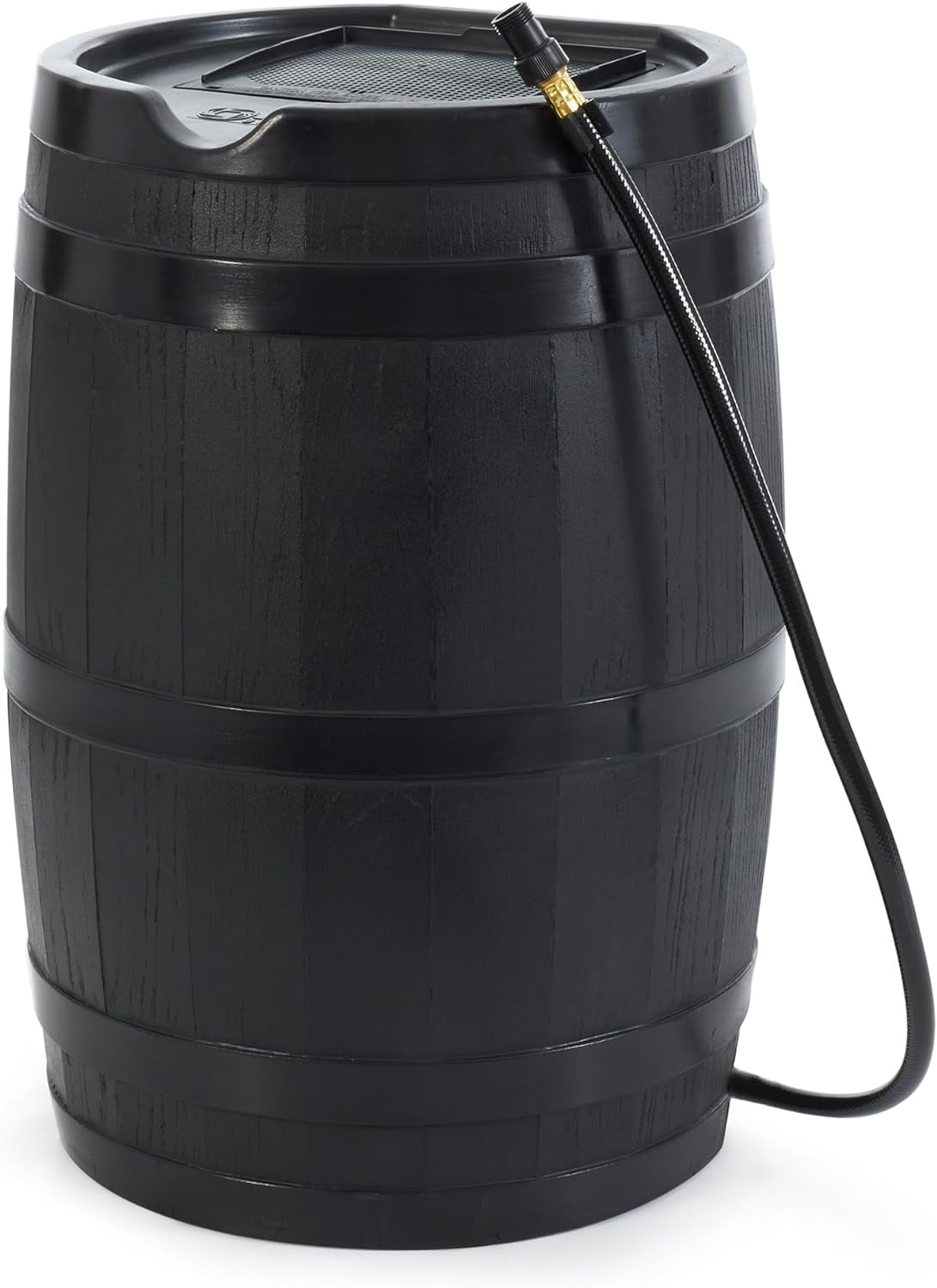 FCMP Outdoor RC45-BLK Rain Barrel (45-Gallon) - Water Rain Catcher Barrel with Flat Back for Watering Outdoor Plants, Gardens, and Landscapes, Black
