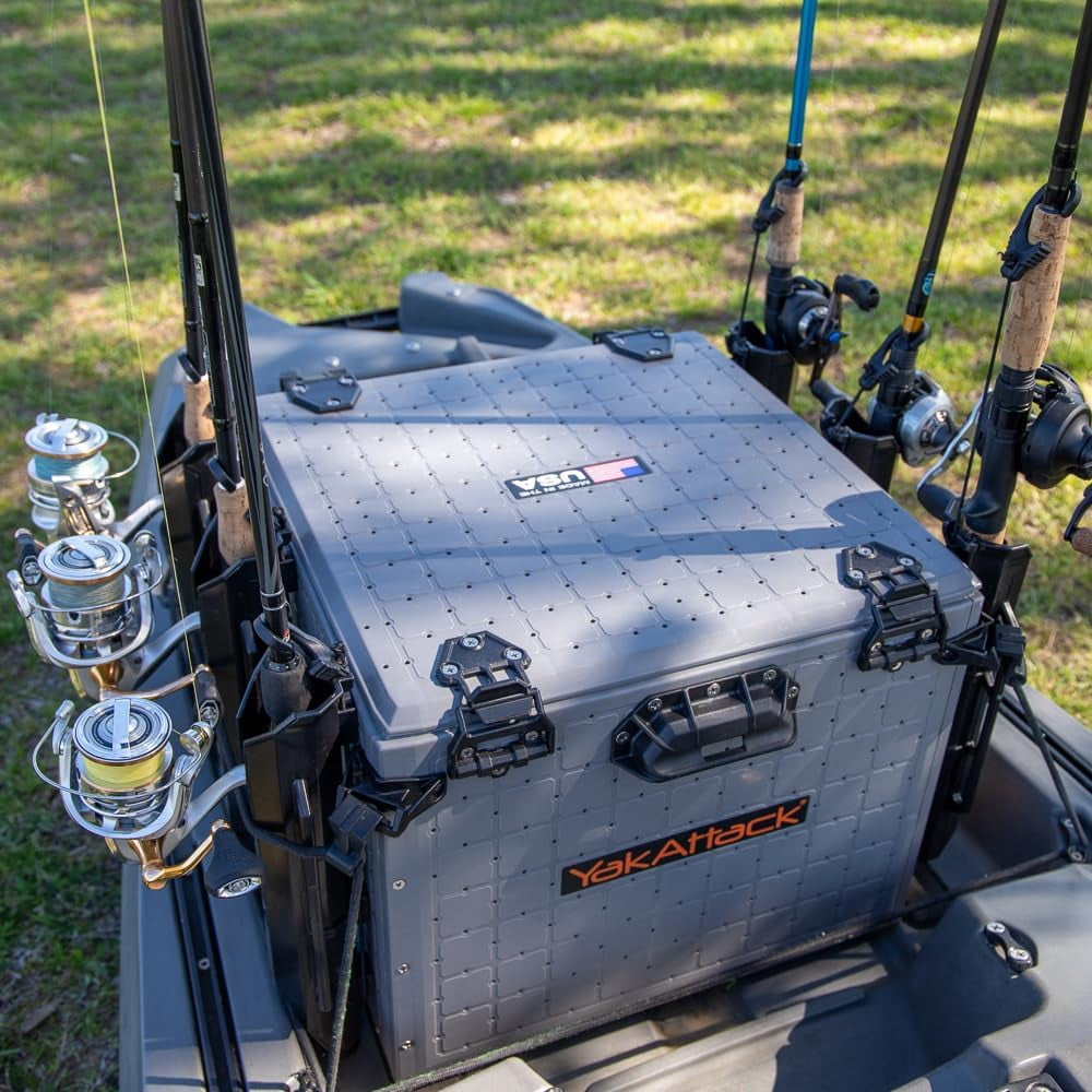 YakAttack BlackPak Pro 16" x 16" Fishing Crate W/ 6 Rod Holders - Grey