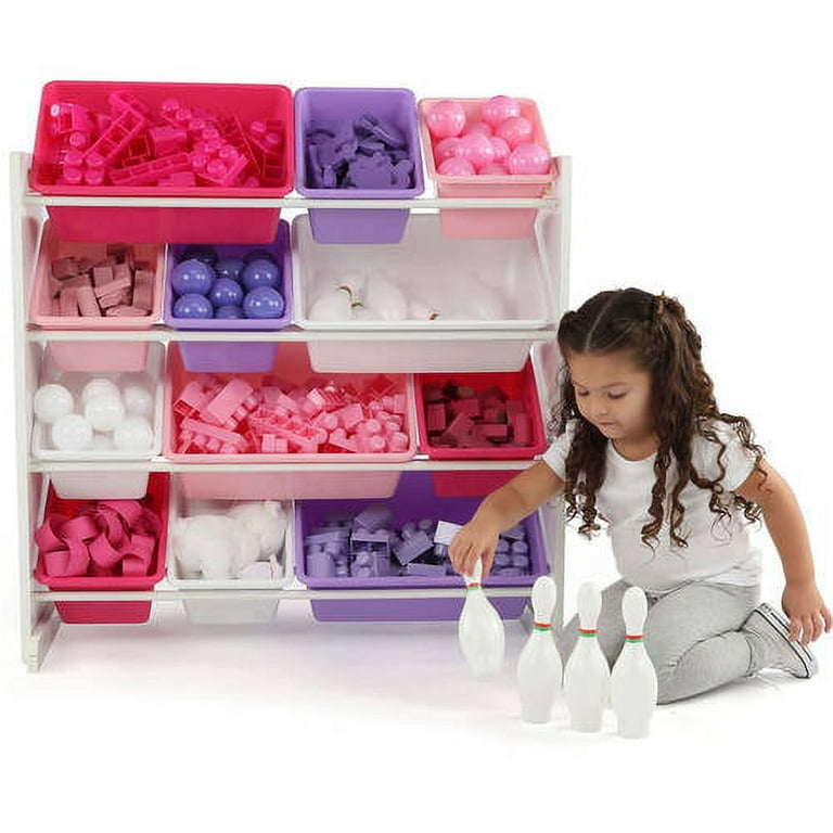 Humble Crew Slate Toy Storage Organizer with 12 Storage Bins, Grey Wood  Grain/White