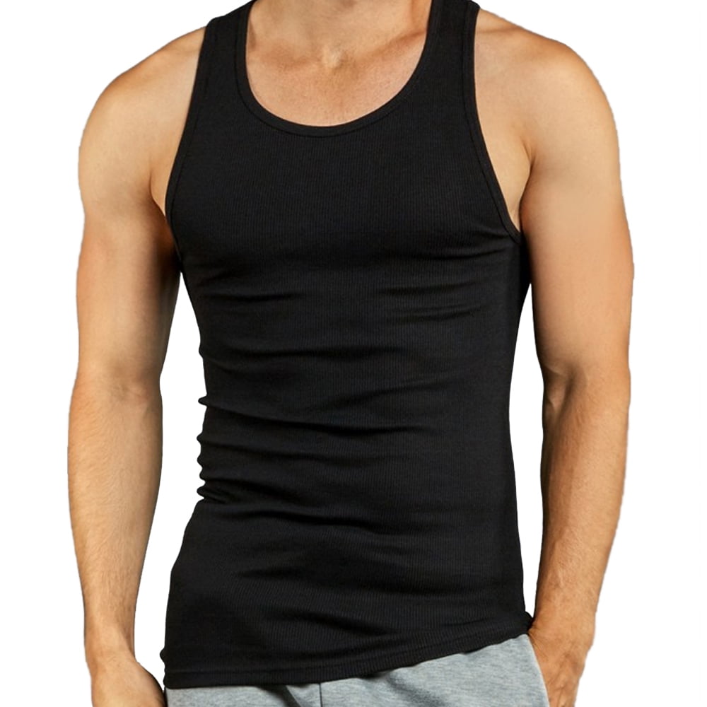 9 Men 100% Cotton Tank Top A-Shirt Undershirt Ribbed Black Muscle ...