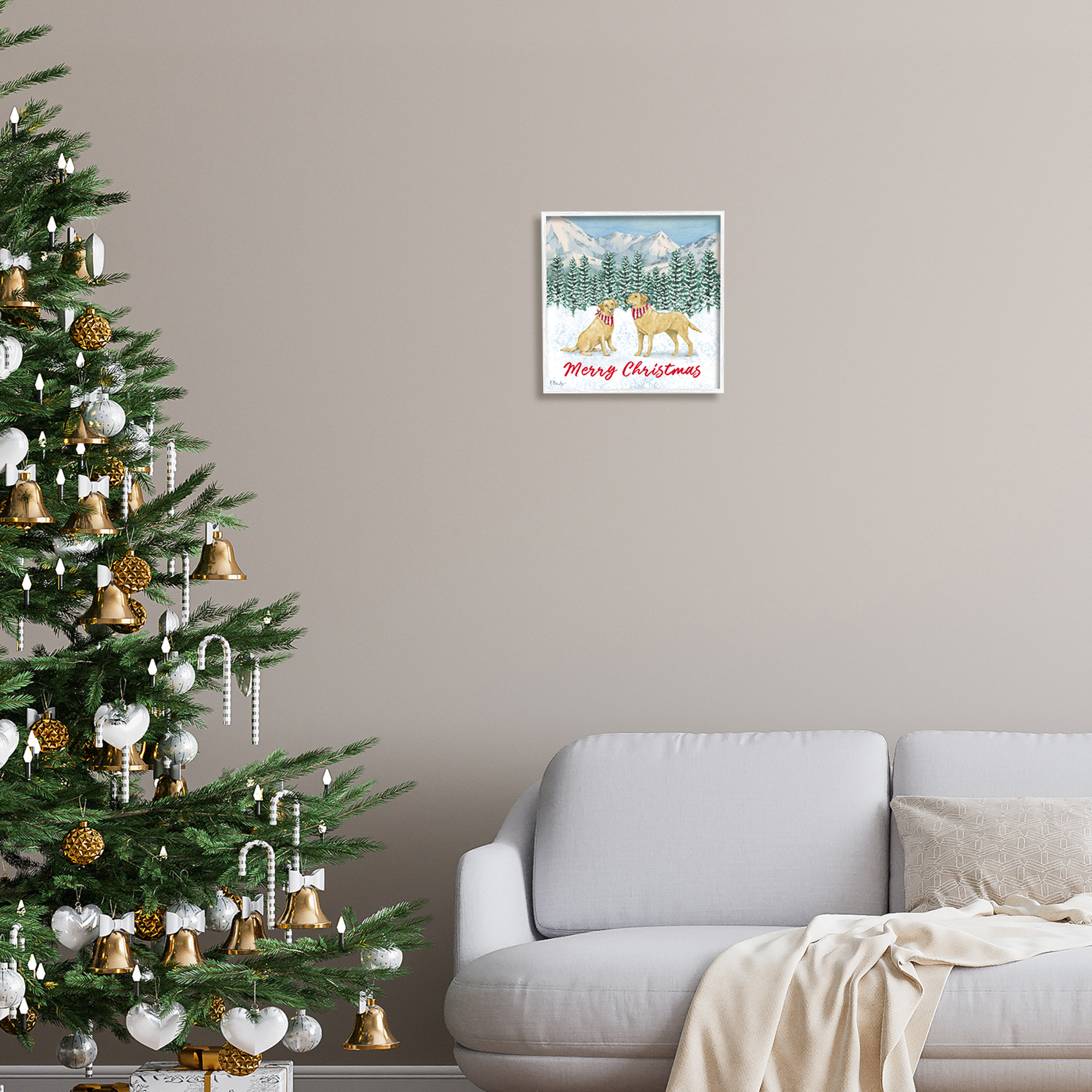 Stupell Industries Merry Christmas Dogs Holiday Painting White Framed Art Print Wall Art, 12 x 12