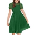 thumbnail image 5 of ITSAME Dress for Girls, Waist-Cinching Puff Short Sleeve Polka Dot Print Summer Fashion Puffy Tulle Princess Dress Army Green 5-6T, 5 of 6