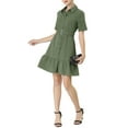 thumbnail image 2 of INSPIRE CHIC Women's Wear to Work Belted Button Down Cotton Ruffled Safari Shirt Dress XS Army Green, 2 of 6